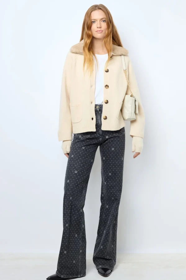 New Cashmere cardigan with collar and fingerless gloves - JADWIGE Knitwear