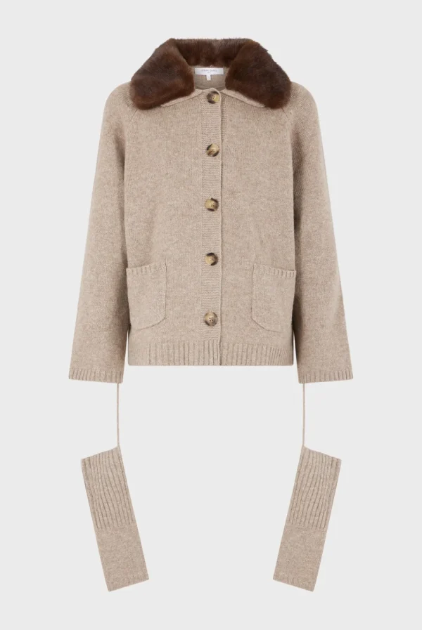 Online Cashmere cardigan with collar and fingerless gloves - JADWIGE Knitwear