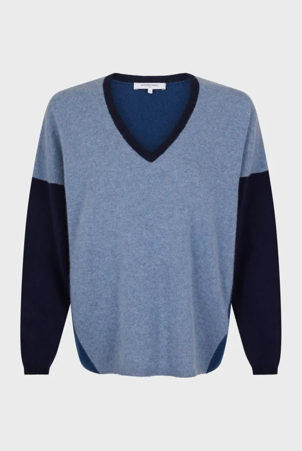 New Color block cashmere V-neck sweater - JALYA Knitwear