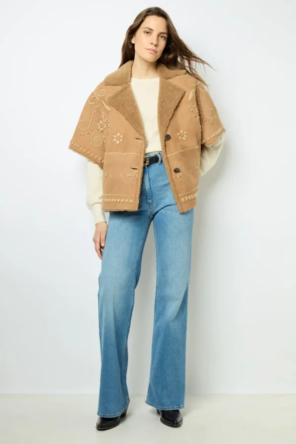 Fashion Embroidered shearling short jacket - LYSIANNA Leather & Pelts