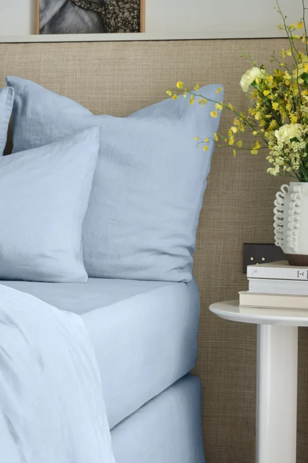 Hot Fitted washed linen sheet - Sky blue Fitted Sheets
