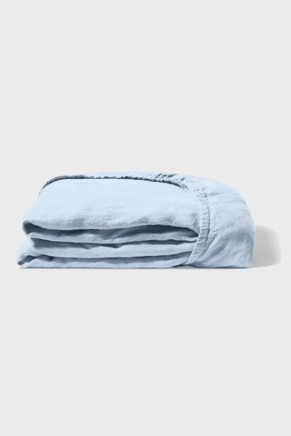 Hot Fitted washed linen sheet - Sky blue Fitted Sheets