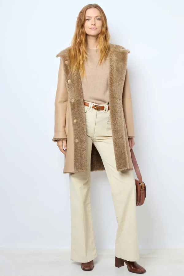 Shop Hooded shearling straight coat - LELIE Leather & Pelts