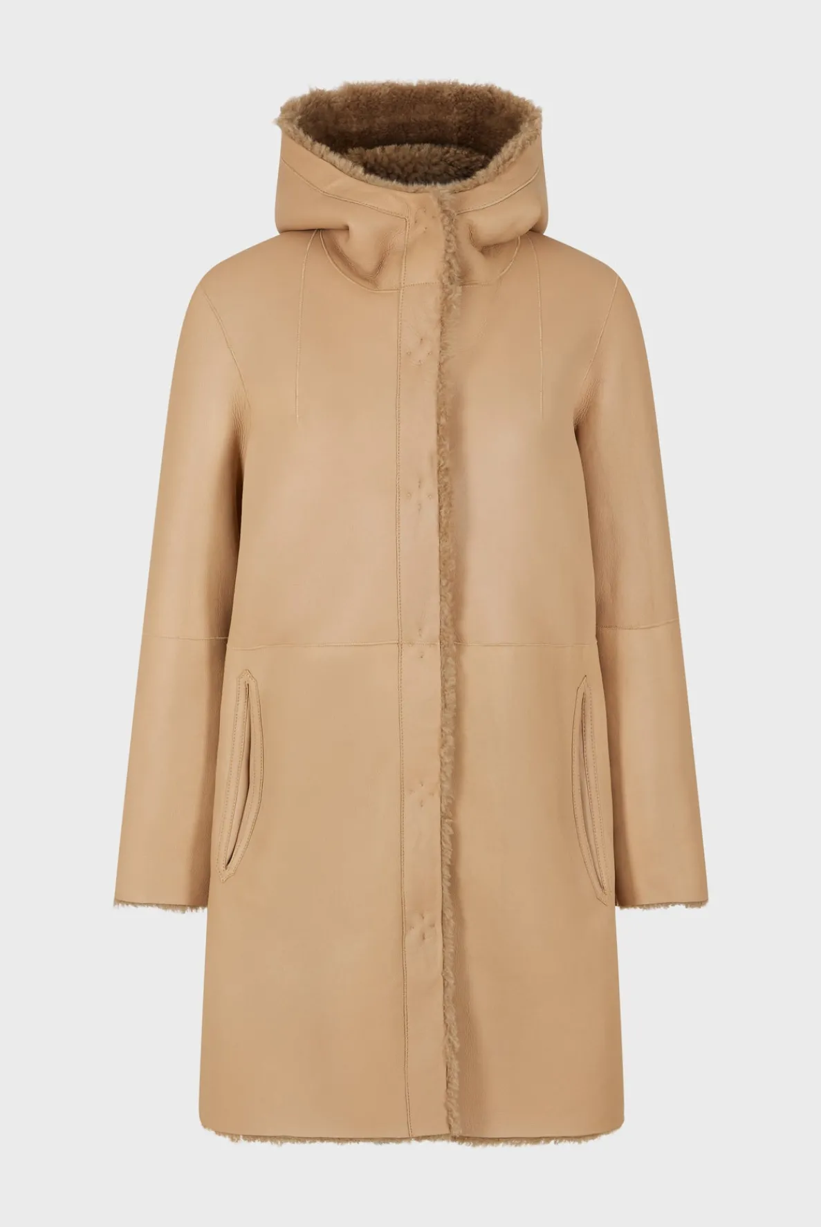 hooded_shearling_straight_1.webp Shop Hooded shearling straight coat - LELIE Leather & Pelts