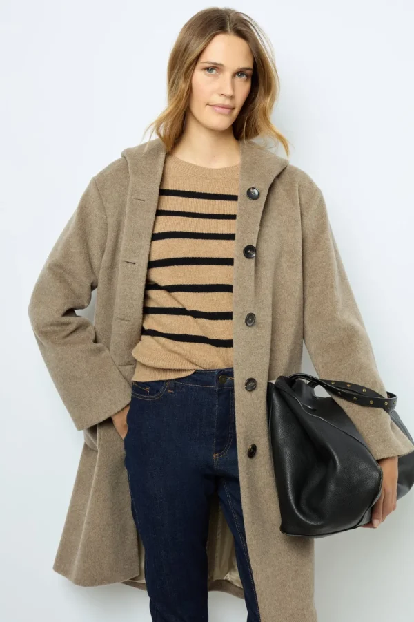 Online Hooded, straight cut wool and angora coat - LANELLE Coats