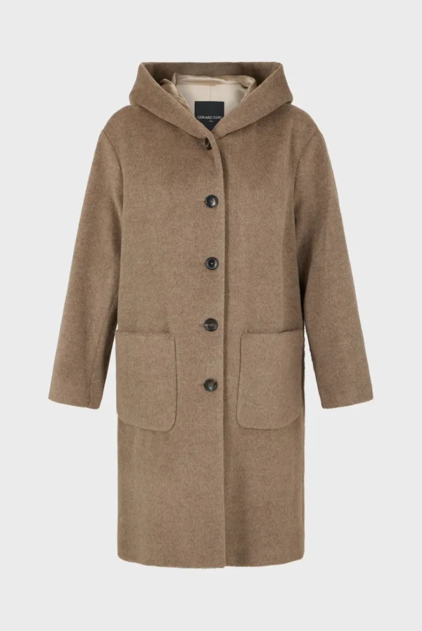 Online Hooded, straight cut wool and angora coat - LANELLE Coats