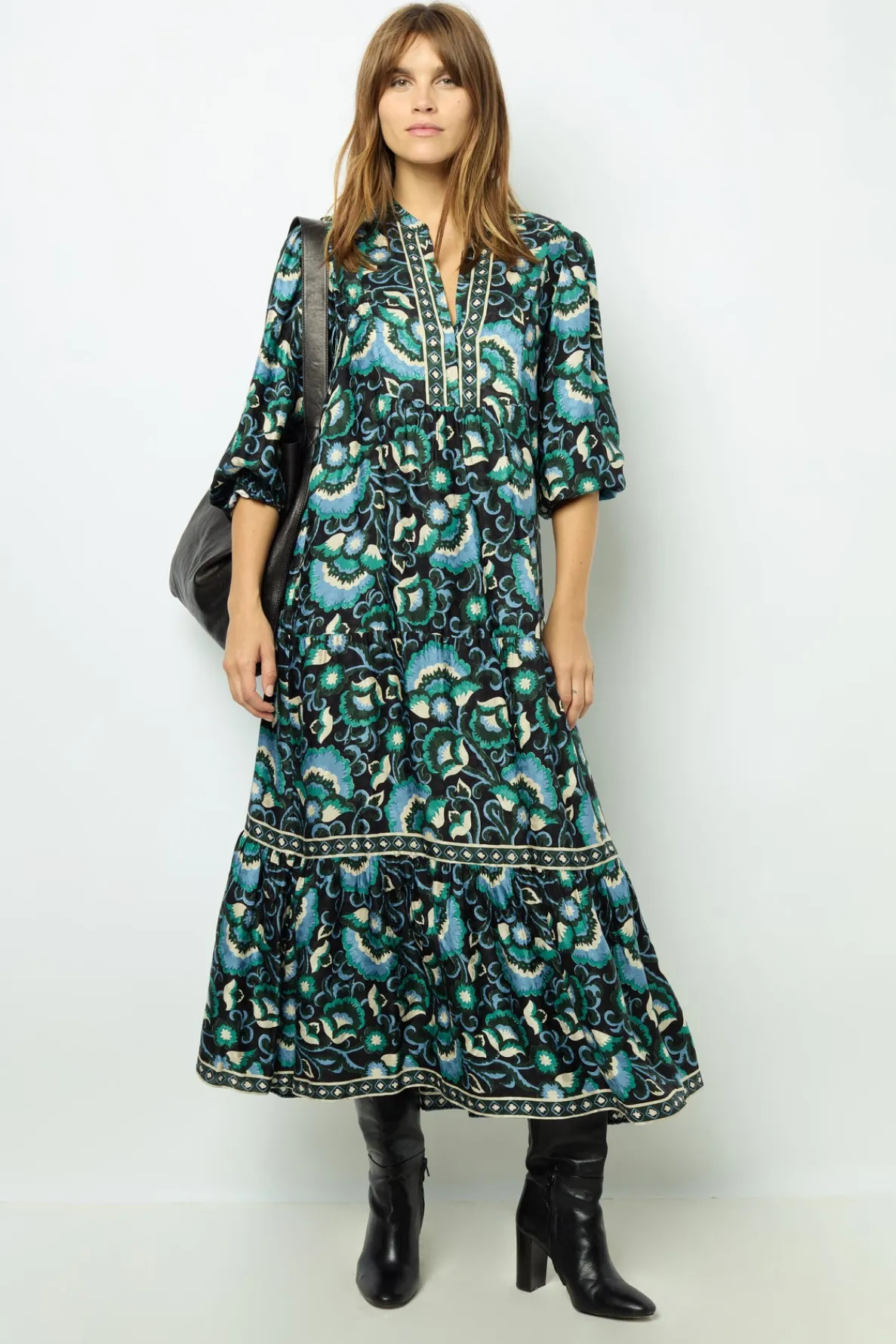 jacquard_print_midi_dress_0.webp Shop Jacquard print midi dress - SANDA Dresses