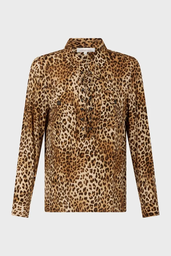 Outlet Leopard print blouse with lacing - BRISIA Shirts & Blouses
