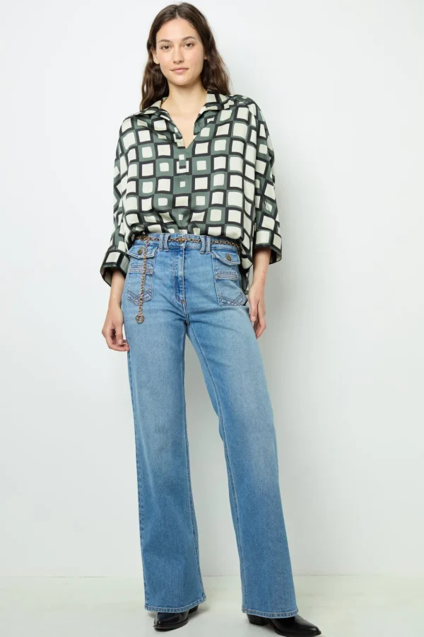Fashion Satin look geometric print blouse - BUNNY Shirts & Blouses