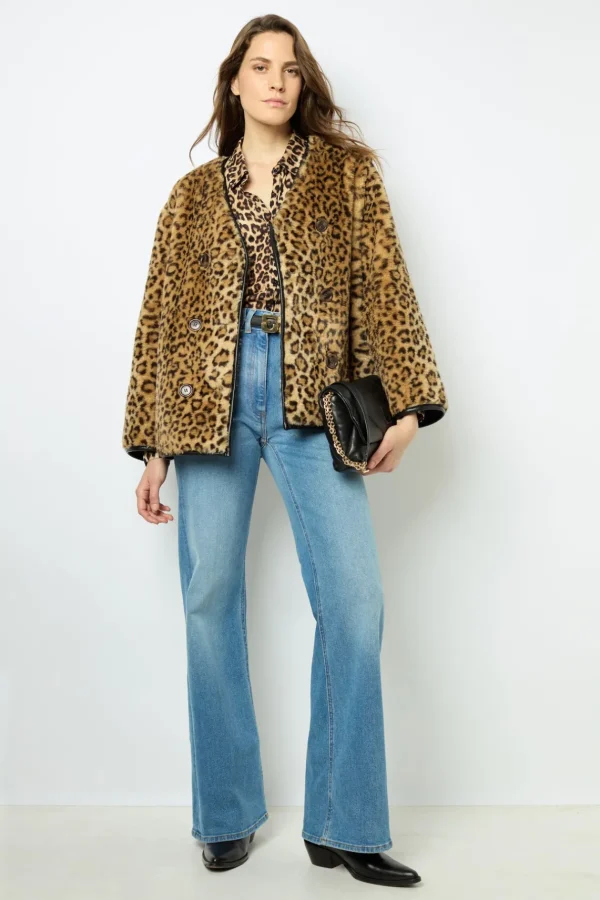 Sale Short coat with leopard print - LAISSA Coats