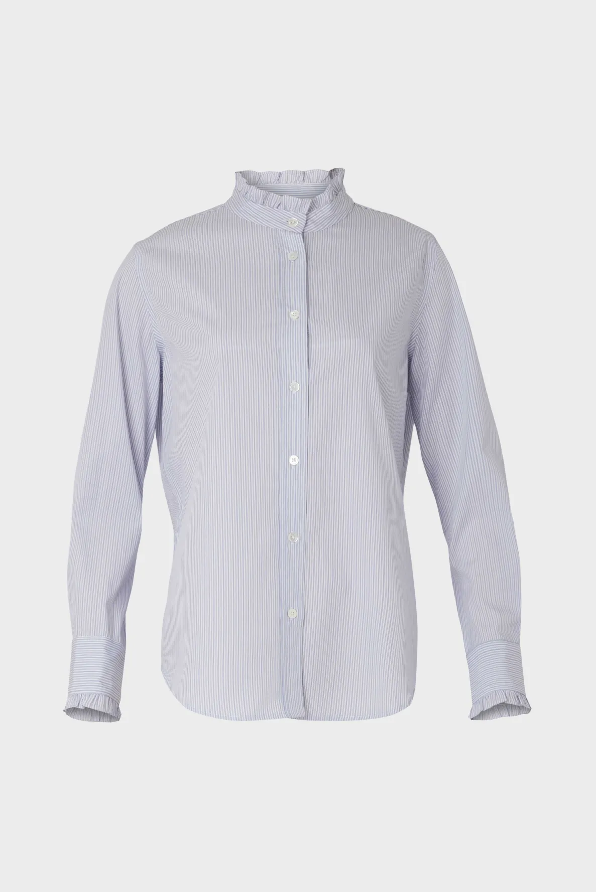 striped_poplin_shirt_with_0.webp Discount Striped poplin shirt with stand up collar - CALYPSO Shirts & Blouses