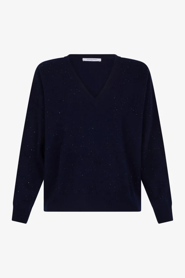 Fashion V-neck sweater with rhinestone - JOHANNE Knitwear