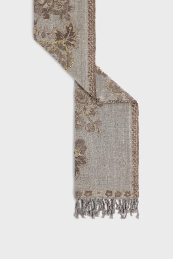 New Wool scarf with large flower print - DORINE Scarves